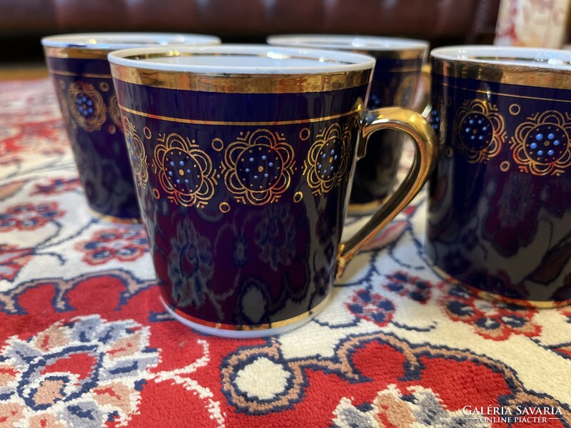 Hand painted cobalt gold Soviet tea mugs in beautiful condition