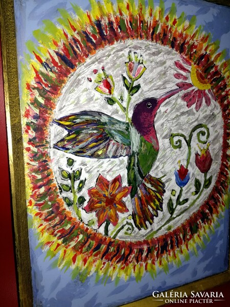 Acrylic mural hummingbird