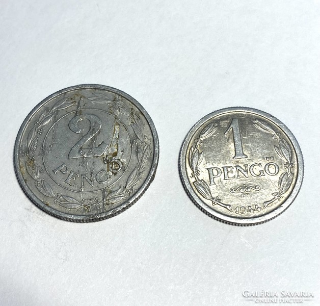 2 Pieces 2 pengő 1943 and 1 pengő 1944 Kingdom of Hungary