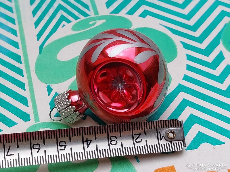 Retro glass Christmas tree decoration red indented side sphere glass decoration