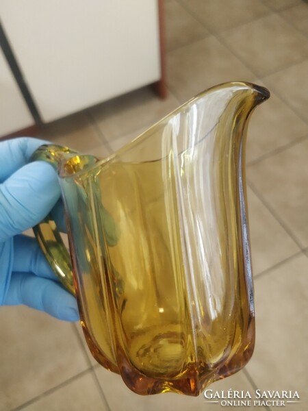 Amber yellow thick glass jug for sale!