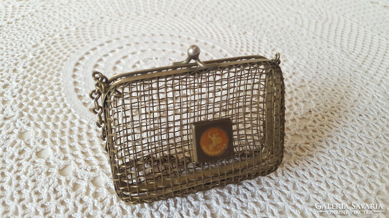 Metal wallet with wire mesh and chain from the 70s