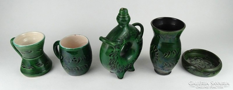 1Q378 old green Korund ceramics 5 pieces