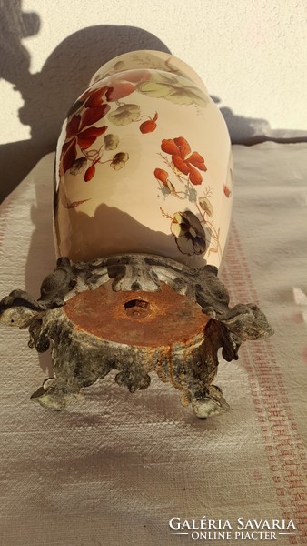 Josef steidl znaim large painted earthenware antique table kerosene lamp