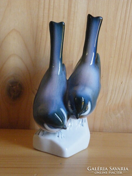 Pair of Zsolnay tits, hand painted, flawless, marked, 12 cm