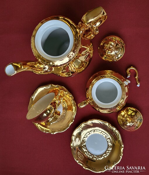 Dúsan aranyozott GKC Bavaria német porcelán kávés kanna kancsó cukortartó csésze csészealj tányér