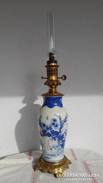 Table canola oil vase lamp, xix. First half of the century, hand-painted porcelain, museum piece!