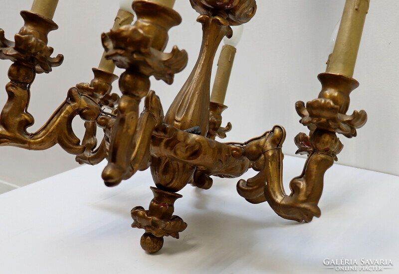 Antique wooden chandelier, 6 branches, smaller size