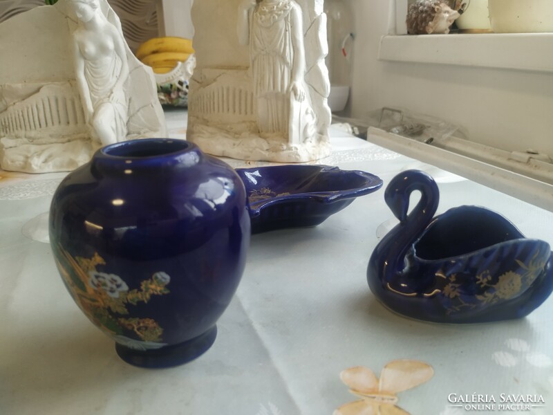 Cobalt, gold decorated, Polish porcelain ashtray, vase, table decoration for sale!