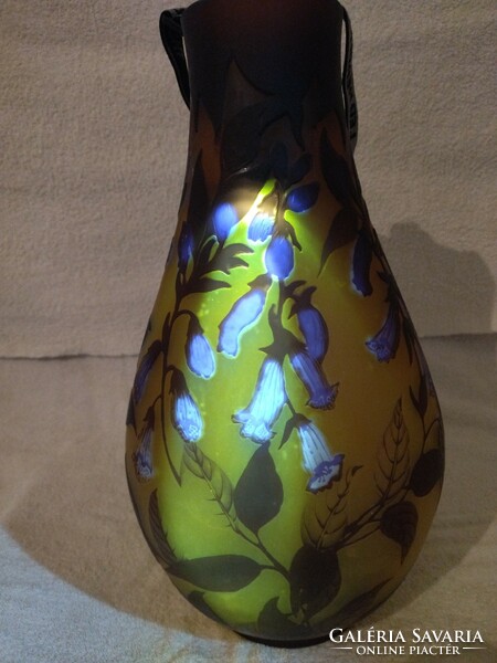 Large heavy beautiful colorful flower pattern galle vase 36 cm high