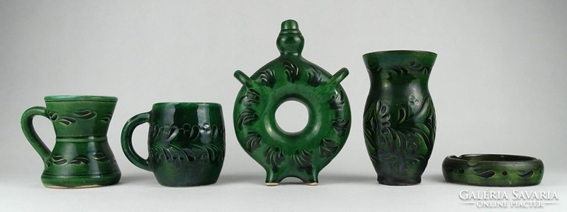 1Q378 old green Korund ceramics 5 pieces