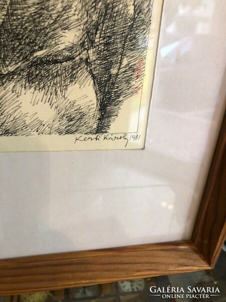 Award-winning artist Károly Munkácsy, work in good condition, under glass, 40 x 25 cm