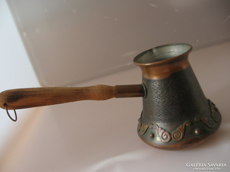 Copper handmade jezza for Turkish coffee with wooden handle