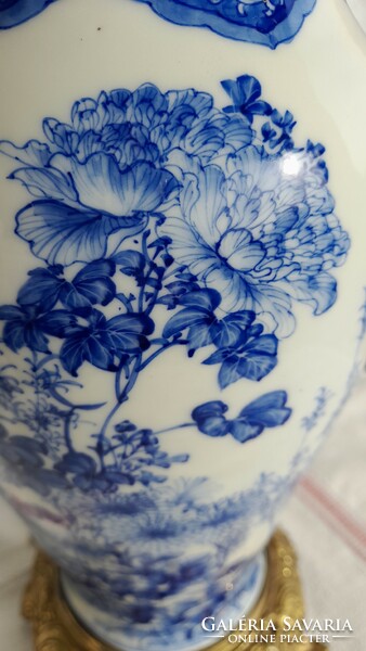 Asztali repceolaj vázalámpa, XIX. század első fele, kézi festésű porcelán, muzeális darab!