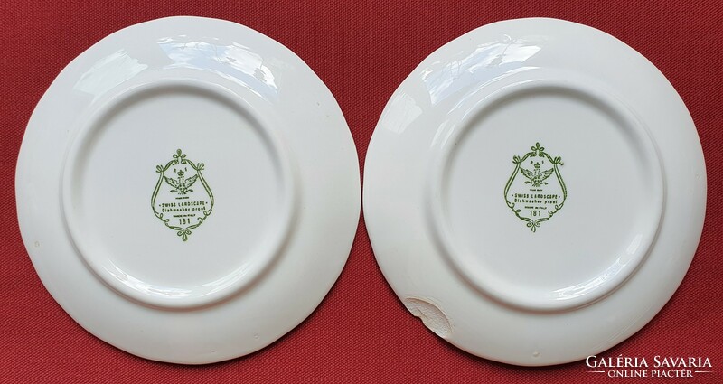 2db olasz barna jelenetes kerámia porcelán csészealj tányér