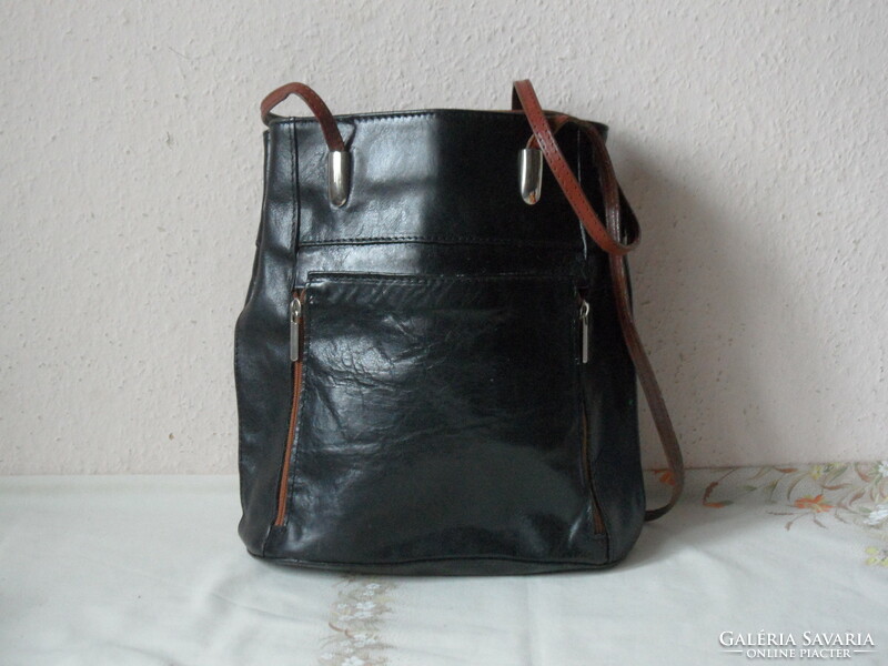 Black leather backpack, shoulder bag