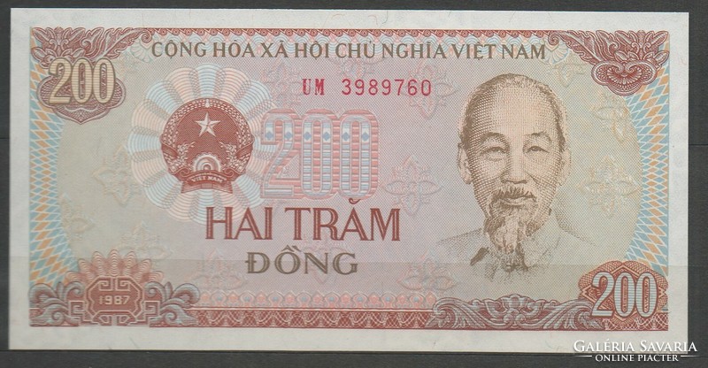 D - 070 -  Külföldi bankjegyek:  1987 Vietnám 200 dong  UNC
