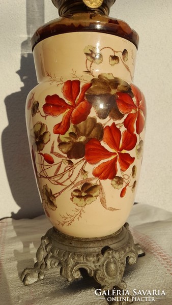 Josef steidl znaim large painted earthenware antique table kerosene lamp