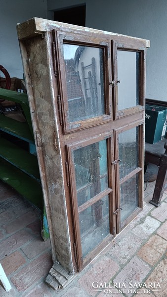 Beautiful antique peasant window with casement, 6-window double