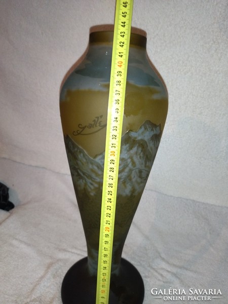 Nagy nehéz Gyönyörű színes hegyvidéki mintás Gallé váza 44 cm magas
