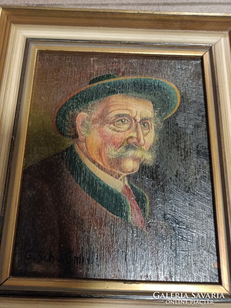 Portré Olaj festmény fa technikára nem beazonosított szignóval