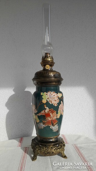 Satsuma table kerosene vase lamp, xix. Century, hand painted, 68 cm high