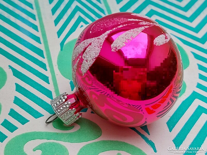 Retro üveg karácsonyfadísz pink gömb behúzott oldalú üvegdísz