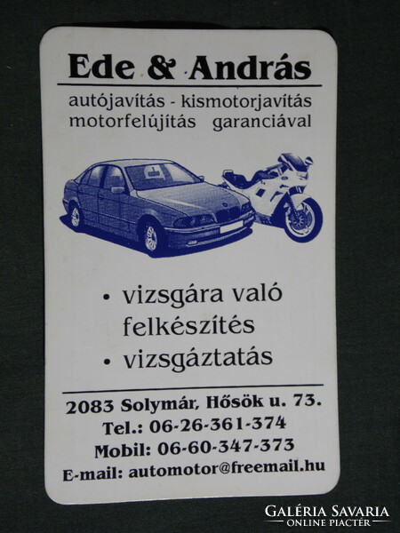 Kártyanaptár, Ede & András autó, motor szerviz, Solymár, BMW 5 autó,motorkerékpár,rajzos , 2001, (6)
