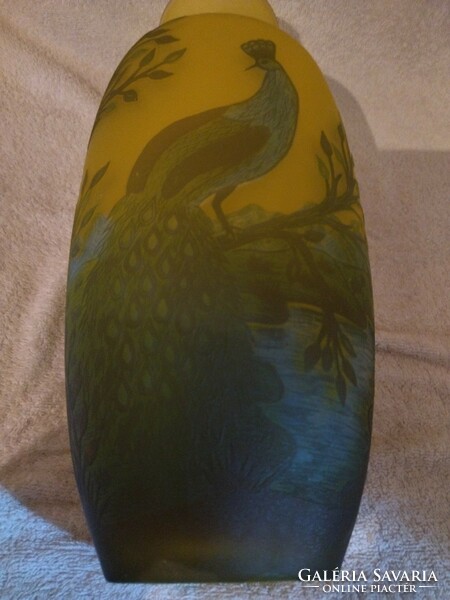 Beautiful colorful peacock pattern galle vase 33 cm high