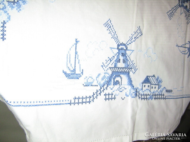 Beautiful blue embroidered cross-eyed windmill tablecloth