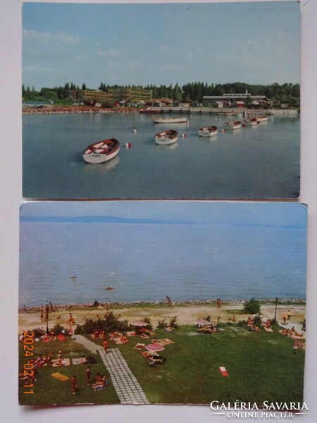 Two old, retro postcards together: Siófok - Balatonszéplak (70s)