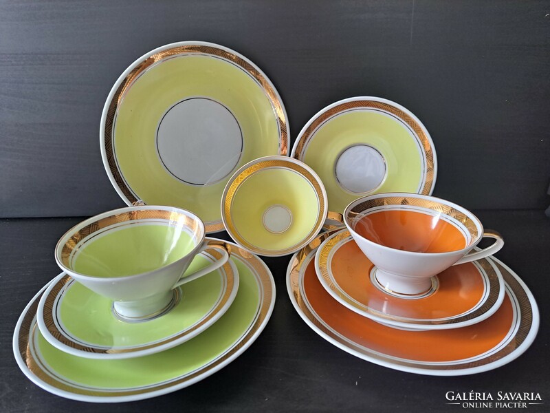 GDR German porcelain teacups with cake plate