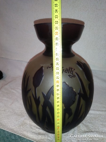 Large heavy beautiful colorful flower pattern galle vase 32 cm high
