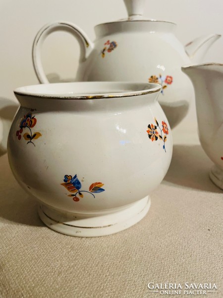 Retro Gránit porcelán teáskanna, cukortaró és tejkiöntő