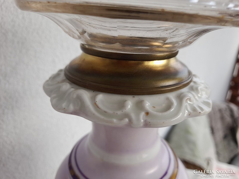 Biedermeyer porcelain and peeled glass antique table oil lamp, rapeseed oil, museum quality!