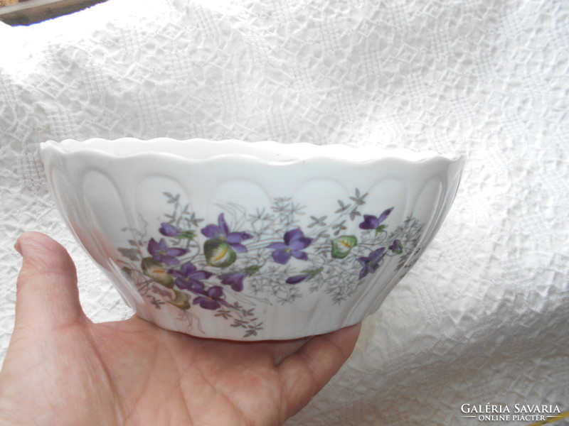 Antique violet-patterned porcelain stew and patty bowl