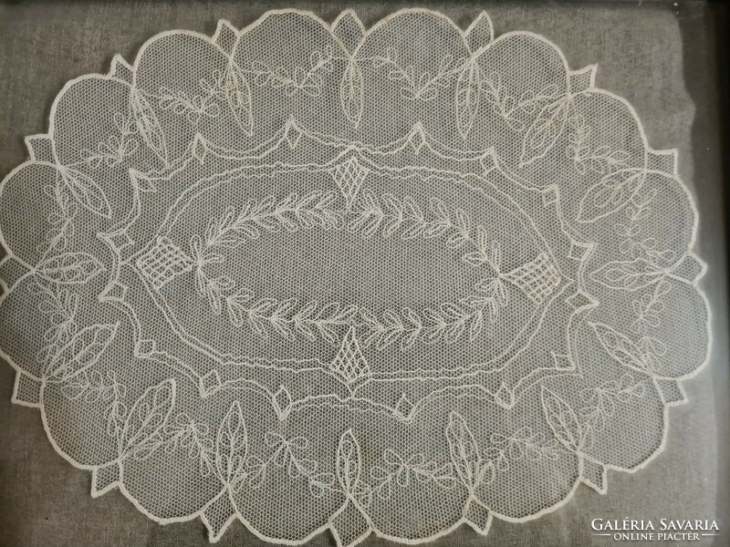 Antique glass tray with lace insert