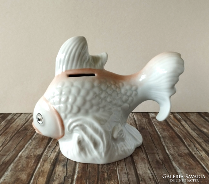 Lindner German porcelain fish figurine lockable bush with key, handmade, rare