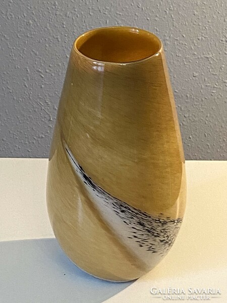 Glass design vase decorated with yellow bubbles, 29 cm