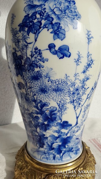 Asztali repceolaj vázalámpa, XIX. század első fele, kézi festésű porcelán, muzeális darab!