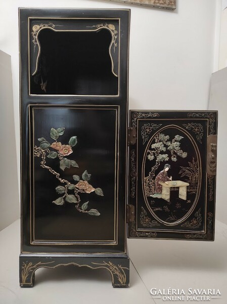 Antique Chinese lacquer cabinet exquisitely carved grease stone convex inlay painted small furniture 500 5940