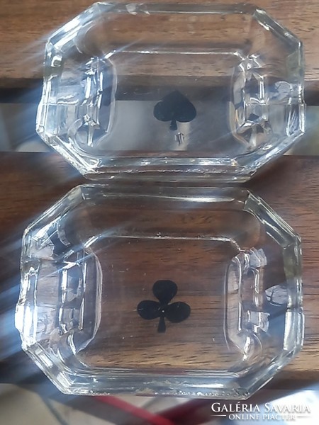 Retro/midcentury French card pattern glass ashtrays/ash holders