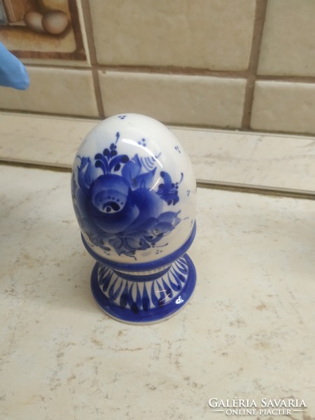 Easter decoration, ceramic egg, hen with egg holder, egg holder for sale! Blue ceramic table centerpiece