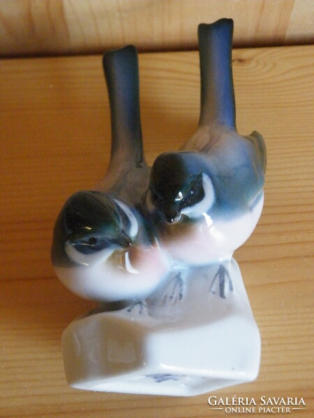 Pair of Zsolnay tits, hand painted, flawless, marked, 12 cm