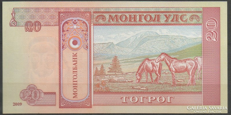 D - 073 -  Külföldi bankjegyek:  2009 Mongólia 20 tugrik  UNC
