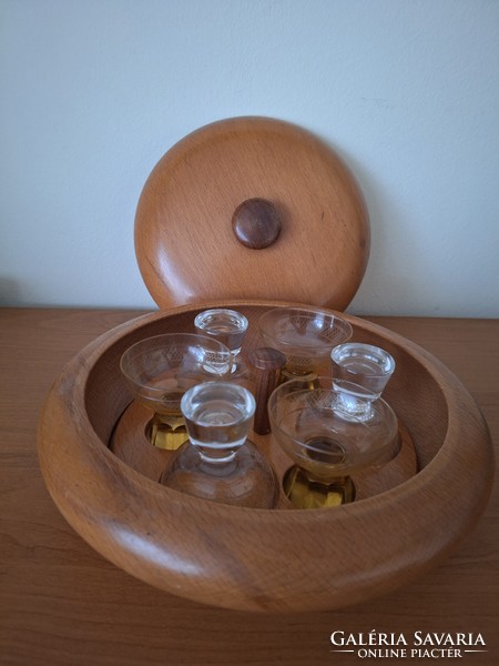 Set of liqueur glasses in a wooden box