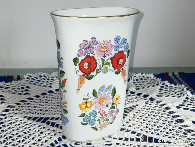 Kalocsa porcelain vase - 19 cm oval Kalocsa patterned porcelain vase