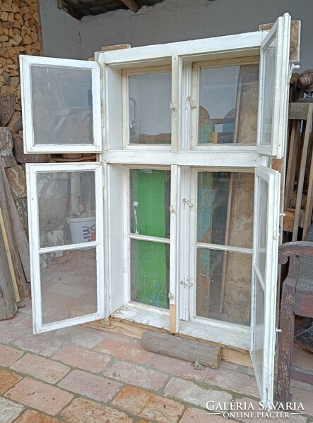 Beautiful antique peasant window with casement, 6-window double