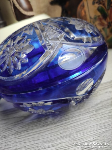 Blue polished lead crystal antique bonbonier with lid