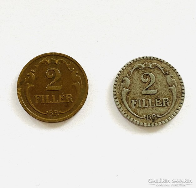 2db 2 Fillér 1940 egyik vas, másik bronz Magyar Királyság